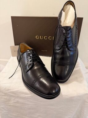 Gucci Black Leather Cap-Toe Brogues